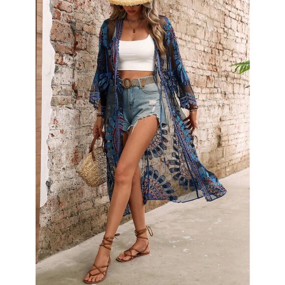 New to Posh C 🔆| Euro Style Mar Azul Kimono Swim Coverup with Long Sleeves - Picture 7 of 10